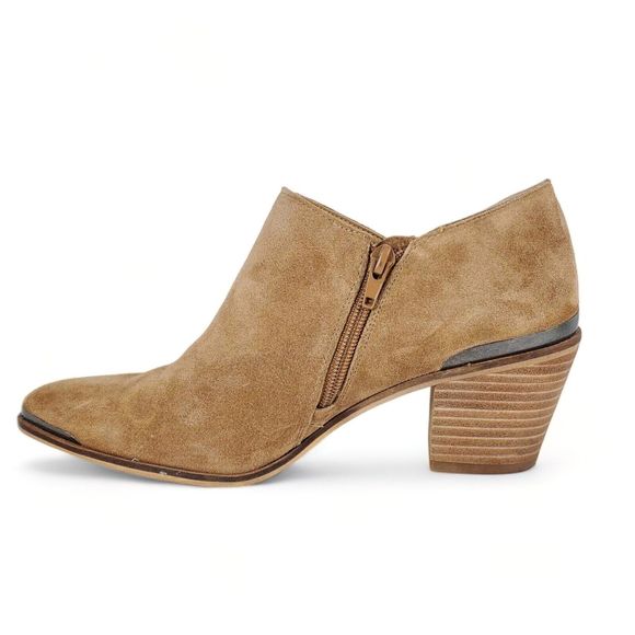 Lucky Brand Landrue Suede Leather Ankle Boots Brown Womens Size 8.5 Block Heels - Picture 3 of 11